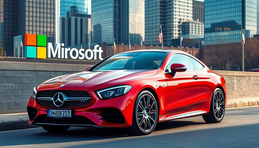 Red Mercedes at Microsoft office highlighting tech integration
