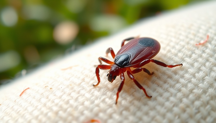 Tick on fabric close-up, emphasizing outdoor safety and tick avoidance.