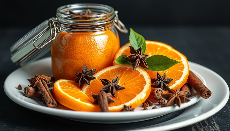 Natural scent solutions with oranges and spices in a jar.