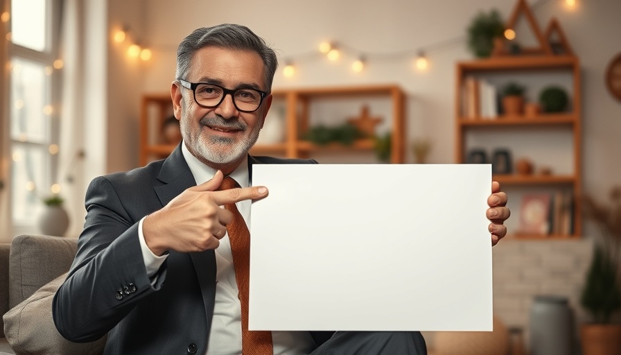 Middle-aged man in suit pointing at blank sign indoors, STMORO.COM Review for DIY Projects
