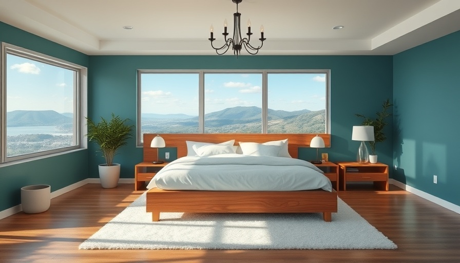 Spacious bedroom with dark wood bed and large window showcasing best window styles for a bedroom.