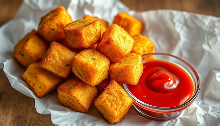 Golden air fryer zucchini tots with ketchup dip.