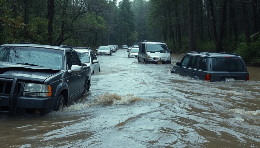 Submerged vehicles in flash flood aftermath, how flash floods work.