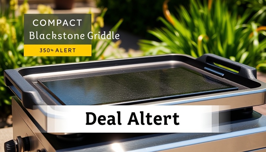 Blackstone griddle under 200 with Deal Alert sign outdoors.