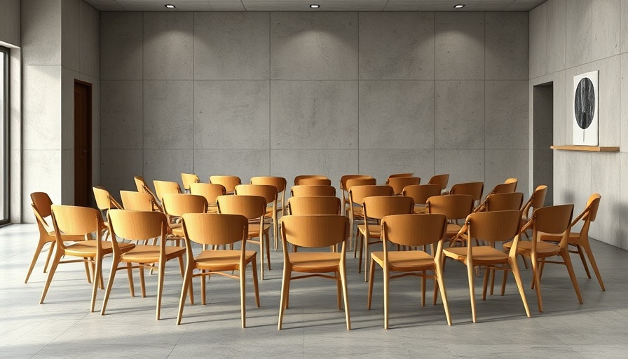 Modern conference room with wooden chairs, organizing an unforgettable architecture conference setup.