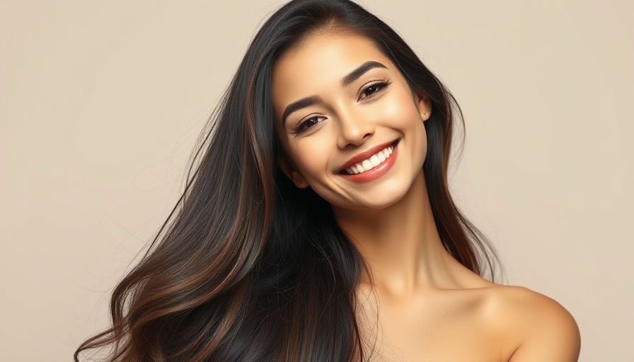Portrait of a smiling woman in a dark dress, neutral backdrop.