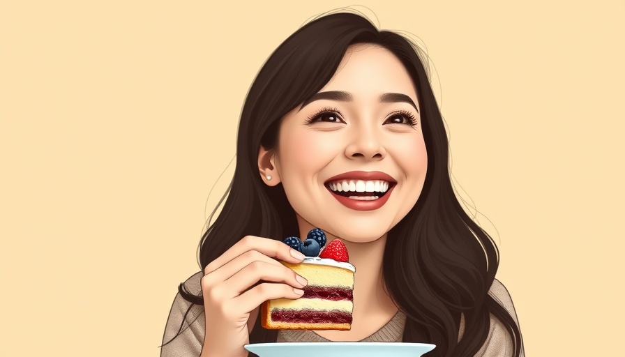 Enjoy Food and Feel Good in Your Skin: smiling woman with dessert.