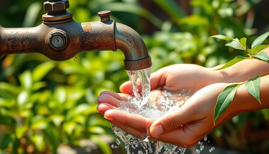 Hands catching water from the best outdoor faucet in lush garden setting