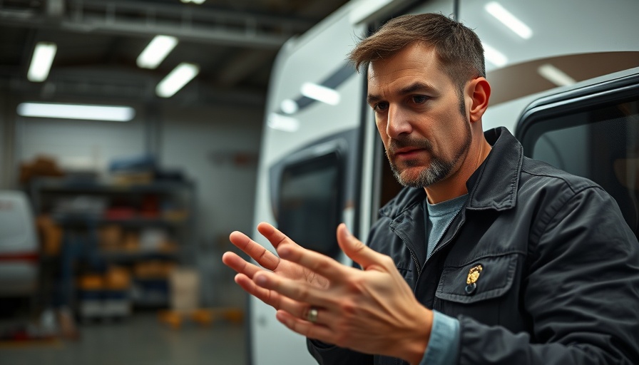 Man demonstrating caravan theft prevention with lock mechanism.