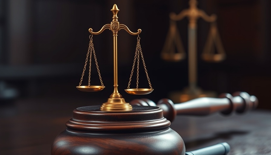 Scales of justice on gavel symbolize lawsuit against brokerage practices