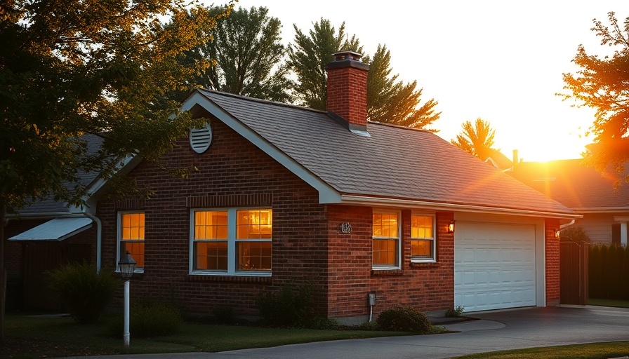 Charming brick house with garage in Boston's suburb, evening light.