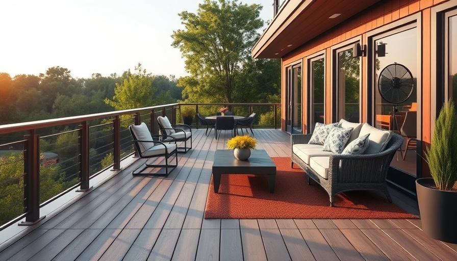 Stylish WPC composite decking with modern outdoor furniture and railings.