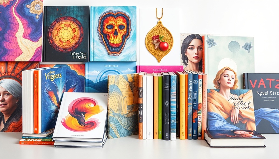 Art books displayed, showcasing vibrant covers on light background