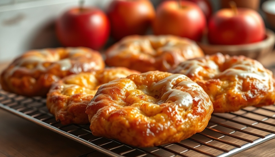 Fresh air fryer apple fritters resting on a cooling rack.