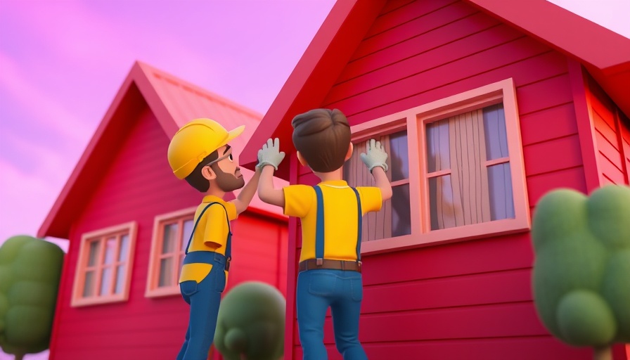 3D cartoon contractor repairing a red house for a fixer-upper project.