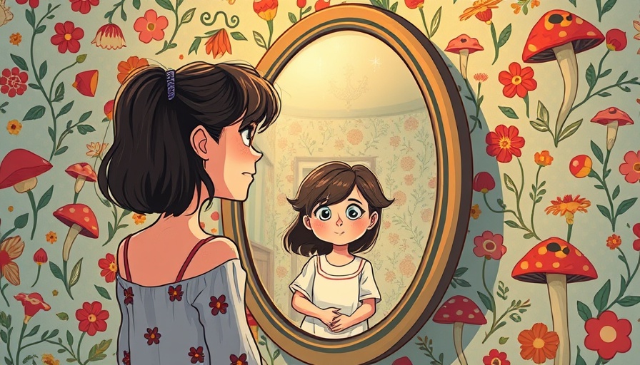Embracing the Inner Child: Woman seeing childhood reflection in mirror