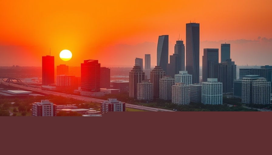 Houston office market recovery depicted in a vibrant sunrise cityscape.
