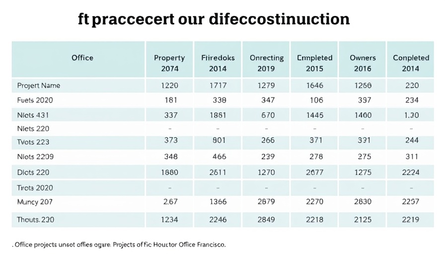 Table of office projects under construction in San Francisco with details like property names, square feet, owners, and completion dates.