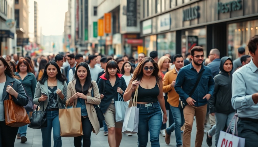 Energetic crowd walking with shopping bags, boost traffic at your business.