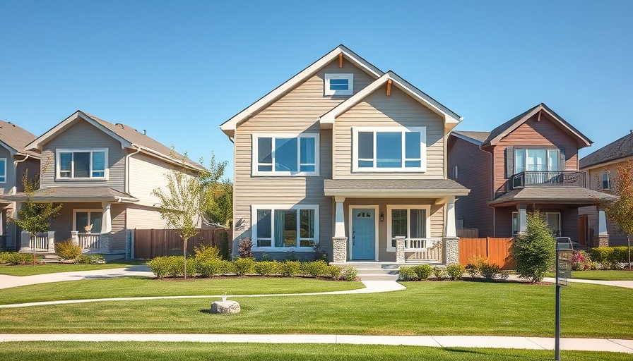 Modern suburban house with clear sky and green lawn showcasing housing market insights.