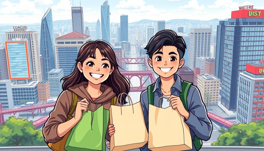 Illustration of millennials thriving in U.S. metros, holding groceries.