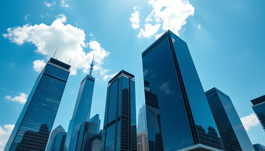 Peaking Loan Maturities Push Office Sale Prices Down: Skyscrapers reflect a sunny sky.