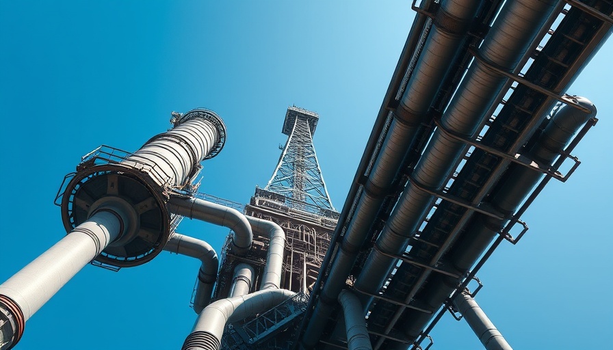 Industrial structure and pipelines under blue sky Southern California