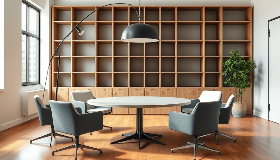 Modern office with a meeting table and shelves, analyzing risk before purchasing commercial property.