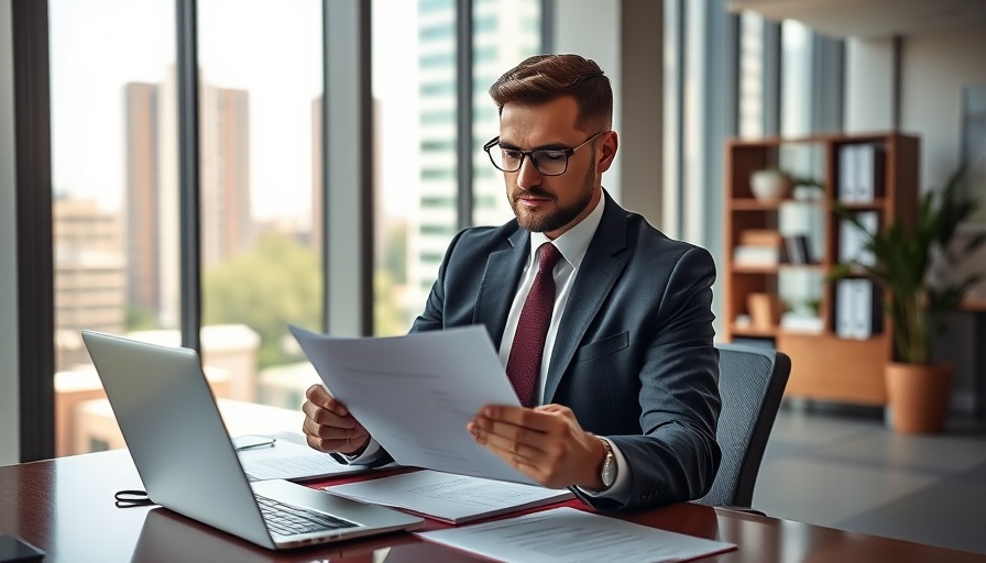 Property manager reviewing documents in a modern office, showcasing benefits of hiring a property manager.