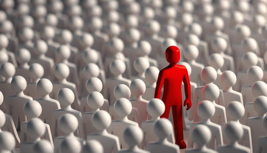 Red figure stands out in a crowd of white, symbolizing uniqueness.