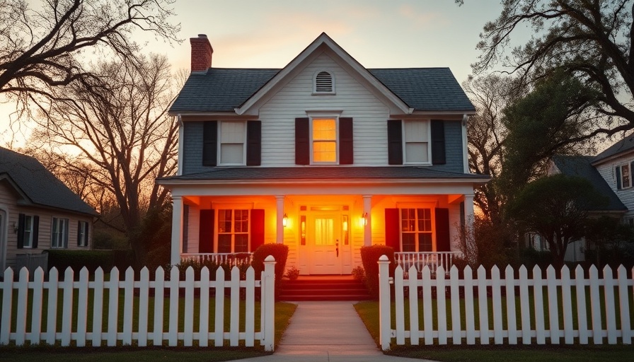 Colonial-style house in the sunrise, showcasing a southern charm.