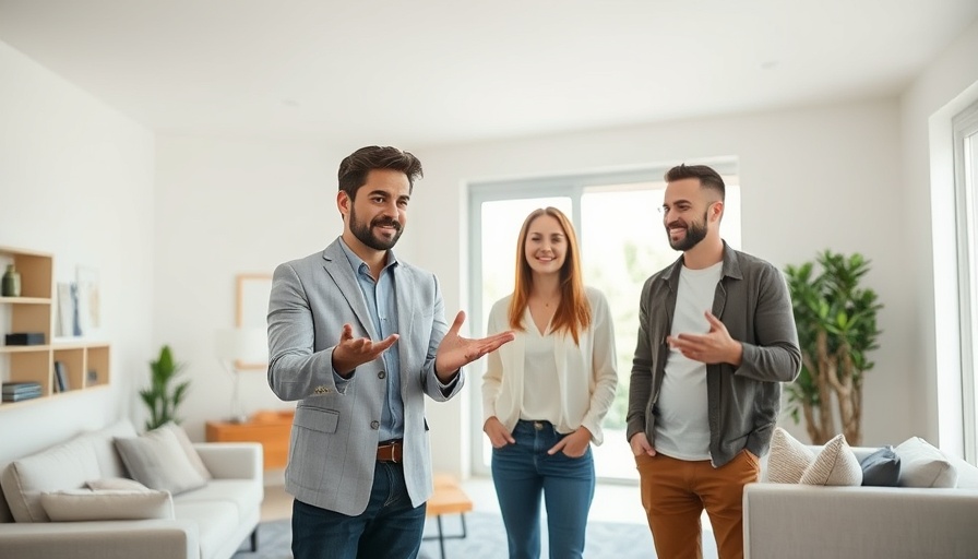 Real estate agent showing couple a home interior while selling house in forbearance
