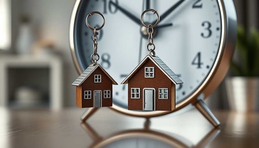 House keychain on clock, symbolizing timely house selling.