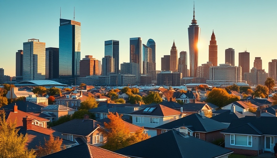 Melbourne skyline viewed over suburban rooftops, symbolizing housing confidence.
