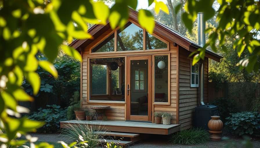 Modern tiny house with large windows in a garden setting, tiny house questions answered.