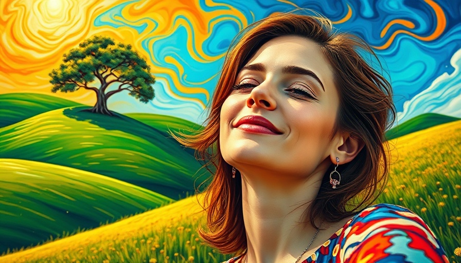 Rediscover joy after loss: colorful woman embracing nature in surreal painting.