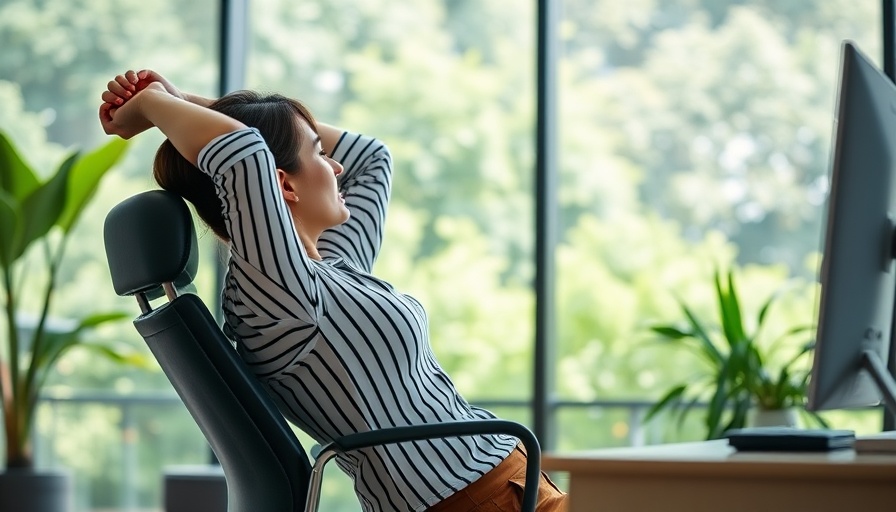 Woman stretching in office, encourage employees to return.
