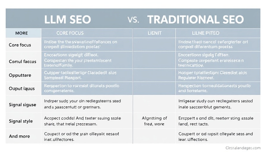 Comparison chart of LLM SEO vs. Traditional SEO differences.