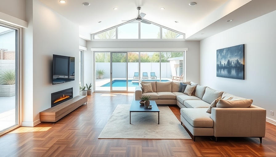Modern living room in a lake view home in Babcock Ranch.