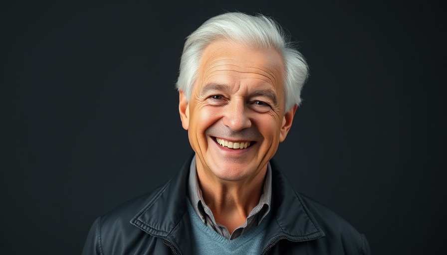 Elderly man smiling warmly in a casual dark jacket