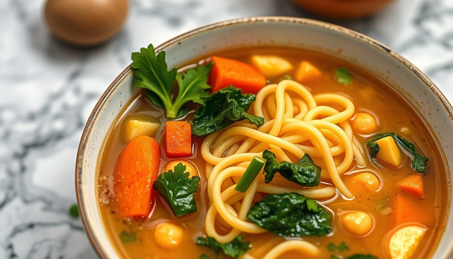 Instant Pot Vegan Chickpea Noodle Soup with colorful veggies.