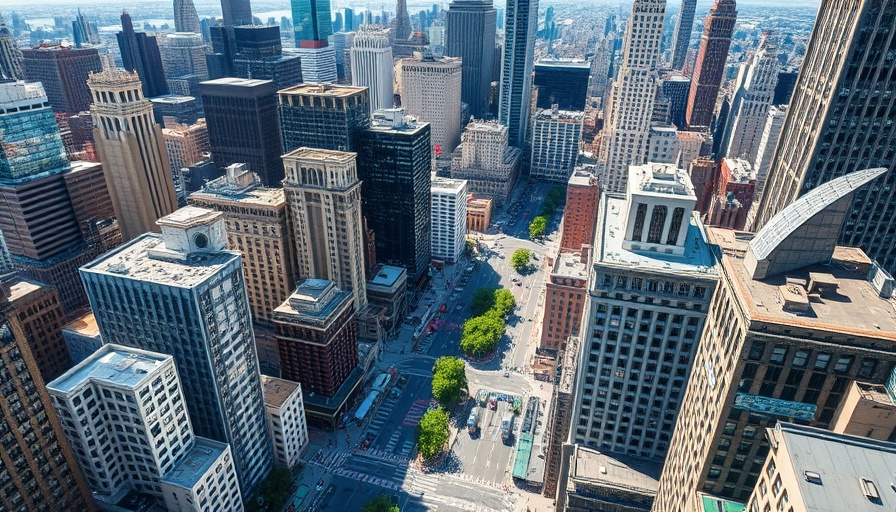 Aerial view of Manhattan buildings, showcasing SL Green's expansion.