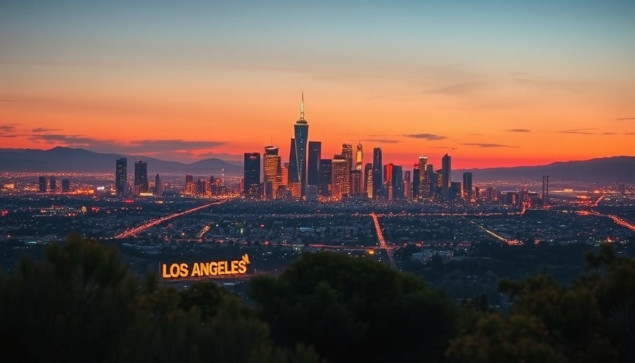Los Angeles skyline at sunset showcasing real estate allure.