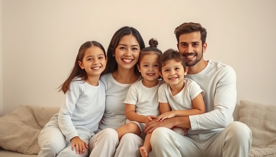 Smiling family on sofa in minimalist setting, budget-friendly bedroom makeover inspiration