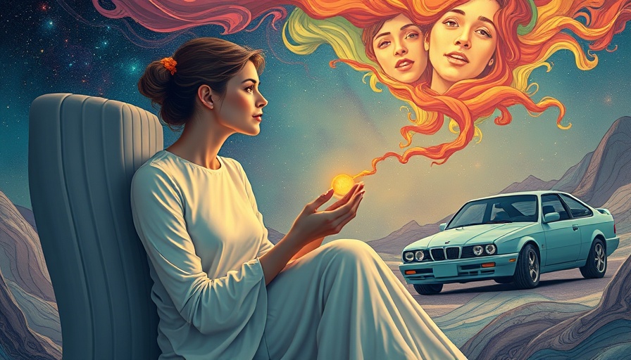 Ethereal illustration of woman with swirling colorful thoughts. Genuine intuition vs magical thinking.