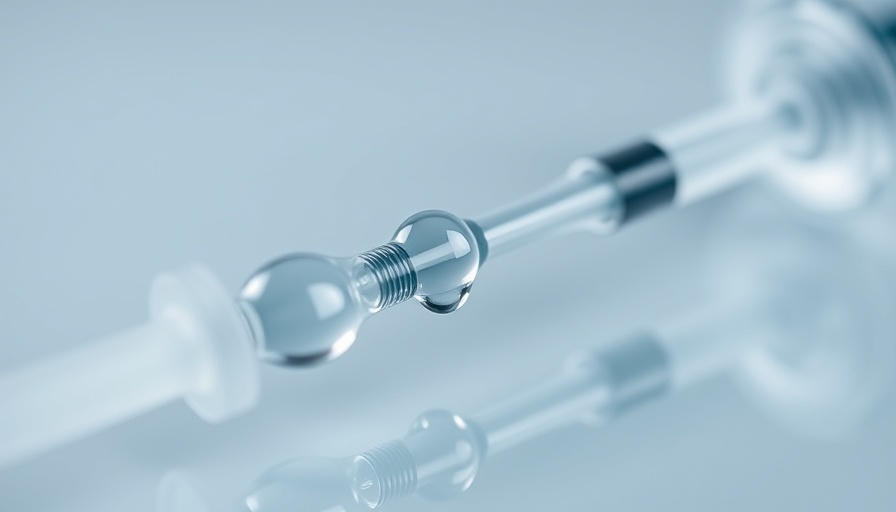 Close-up of syringe and liquid droplets, cosmetic injectables.