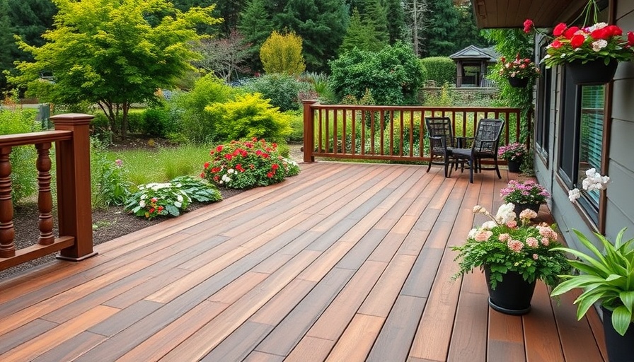 Modern backyard with composite decking and vibrant garden
