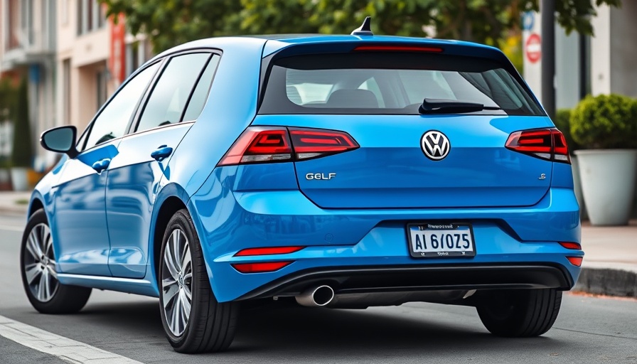 Highlighted license plate on a blue Volkswagen e-Golf.