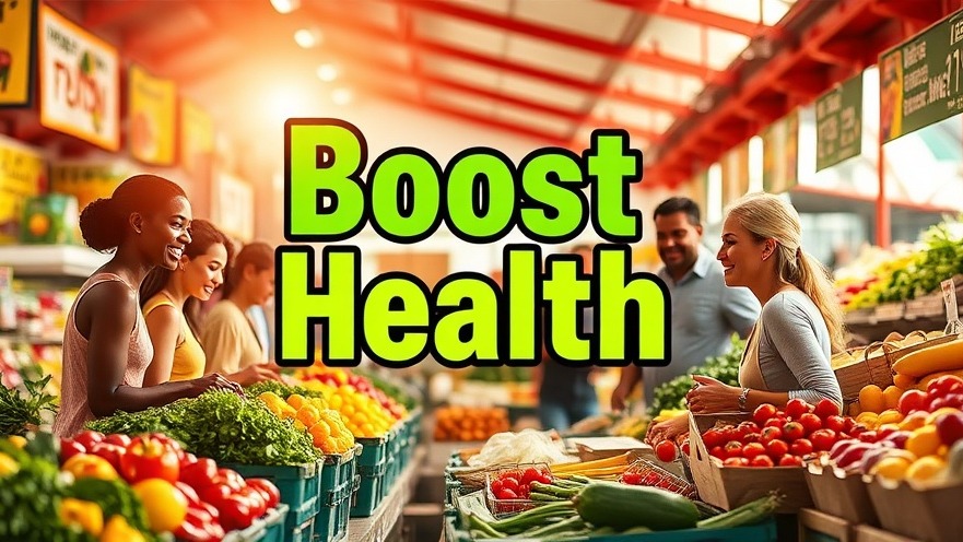 Boost Health: Vibrant market scene promoting a healthy lifestyle with fresh fruits and vegetables.