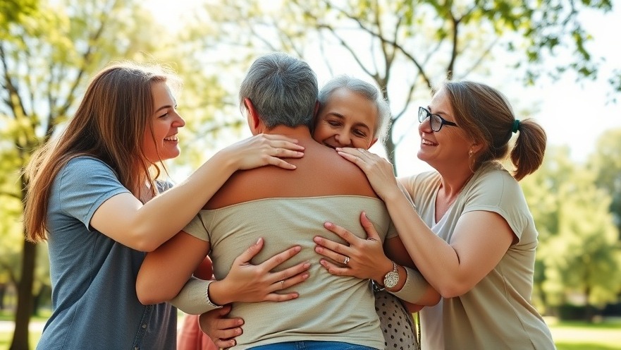 Supportive friends embrace a liver cancer patient, showcasing wellness and emotional support.